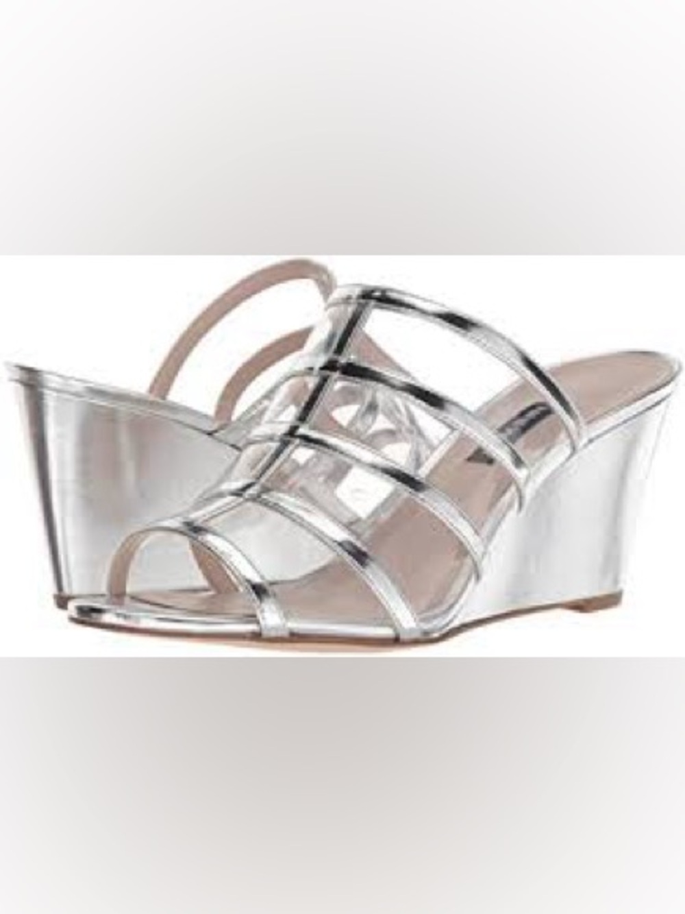 Nine West Silver Metallic Strappy Wedge heels